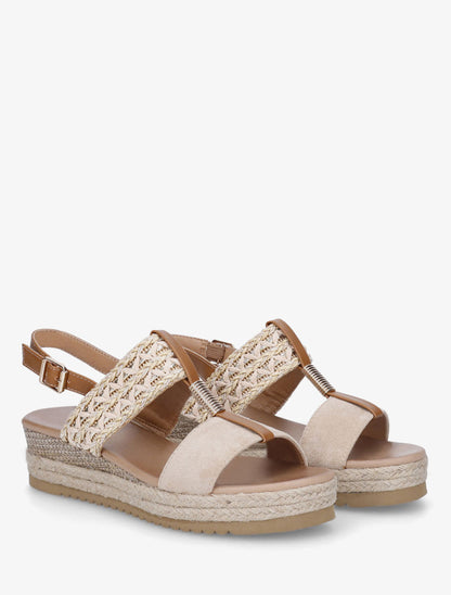 Sandales à brides en suédine et raphia - Beige - 4
