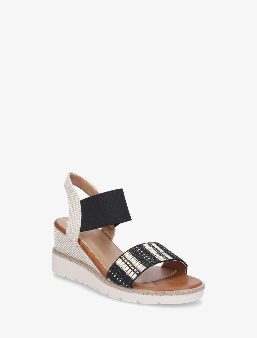 Sandales compensées à bride en raphia - Noir - 2