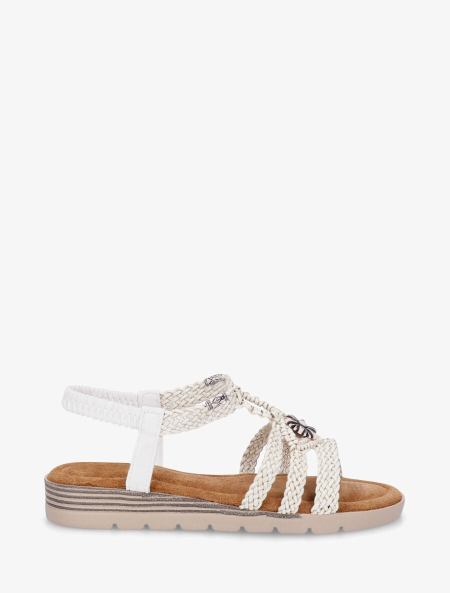 Nu-pieds tressés à bijou fleur - Blanc - 1
