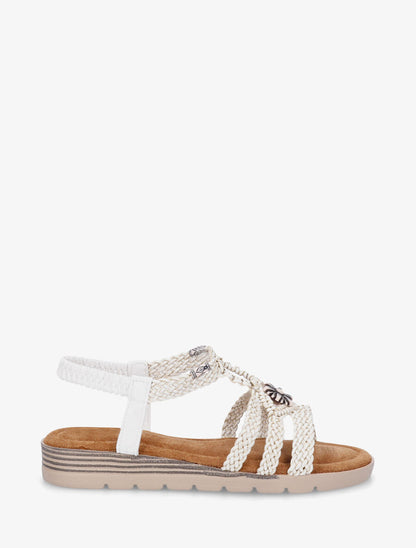 Nu-pieds tressés à bijou fleur - Blanc - 1