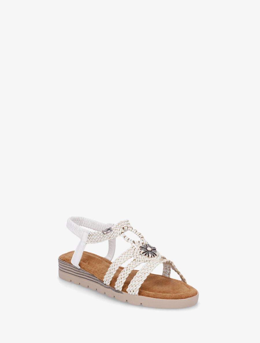 Nu-pieds tressés à bijou fleur - Blanc - 2