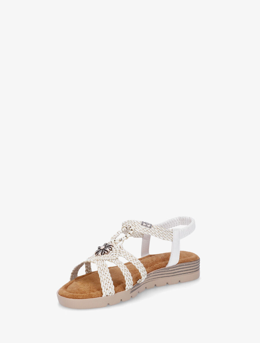 Nu-pieds tressés à bijou fleur - Blanc - 3