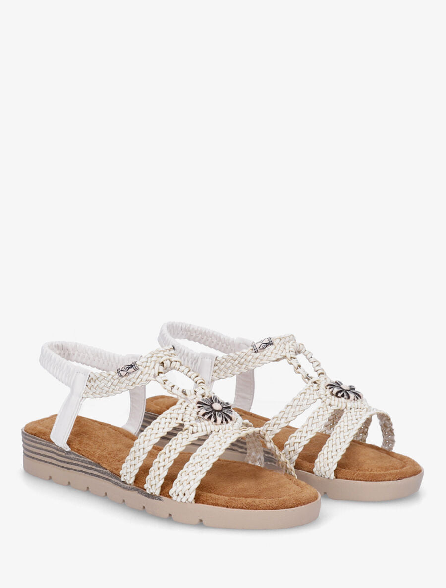 Nu-pieds tressés à bijou fleur - Blanc - 4
