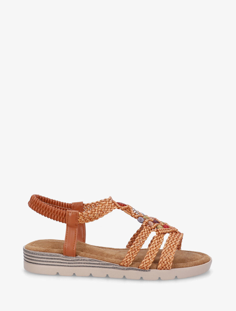 Nu-pieds tressés à perles - Camel - 1