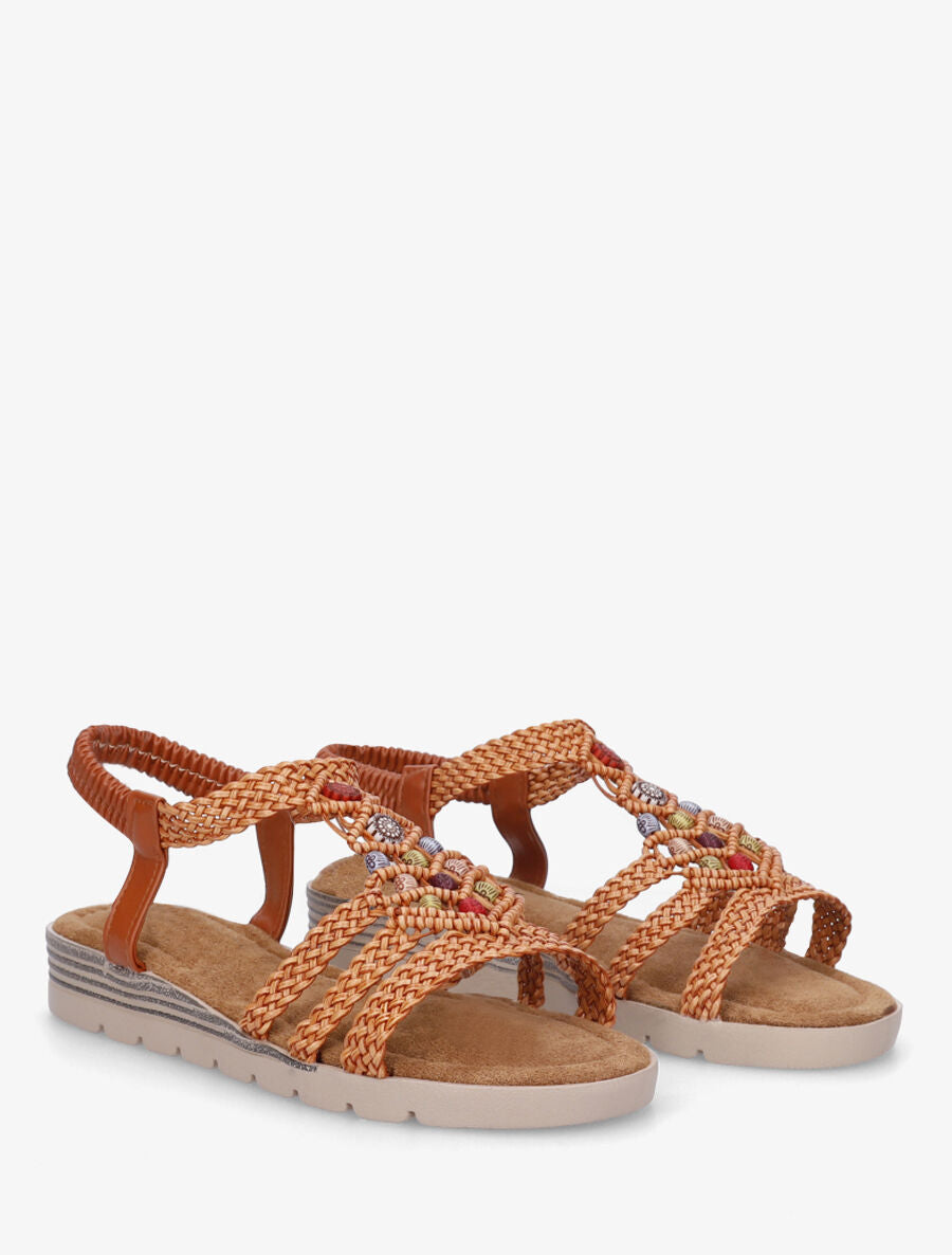 Nu-pieds tressés à perles - Camel - 4