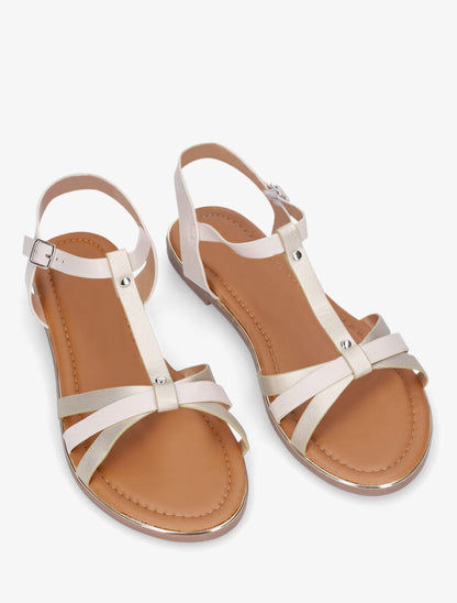 Nu-pieds irisés bride en T - Beige - 4