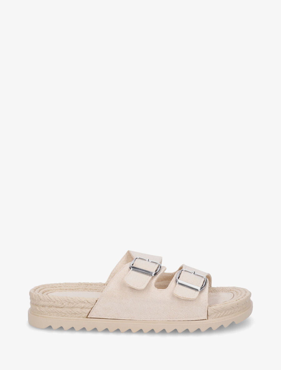 Claquettes en suédine à double boucle - Beige - 5