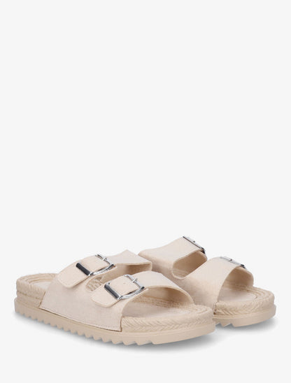 Claquettes en suédine à double boucle - Beige - 4