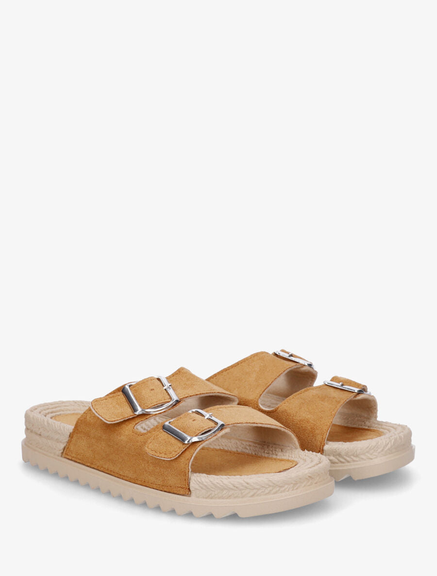 Claquettes en suédine à double boucle - Camel - 4