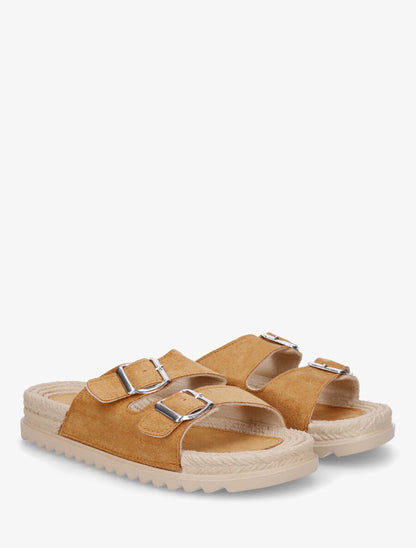 Claquettes en suédine à double boucle - Camel - 4