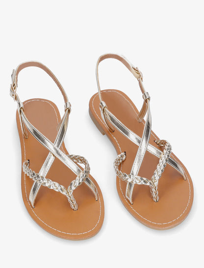 Nu-pieds croisés à tresses - Or - 4