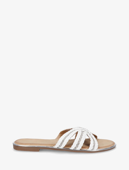 Mules plates tressée à strass - Blanc - 1
