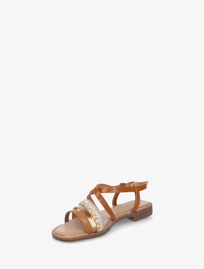 Nu-pieds à tresse et strass - Camel - 3