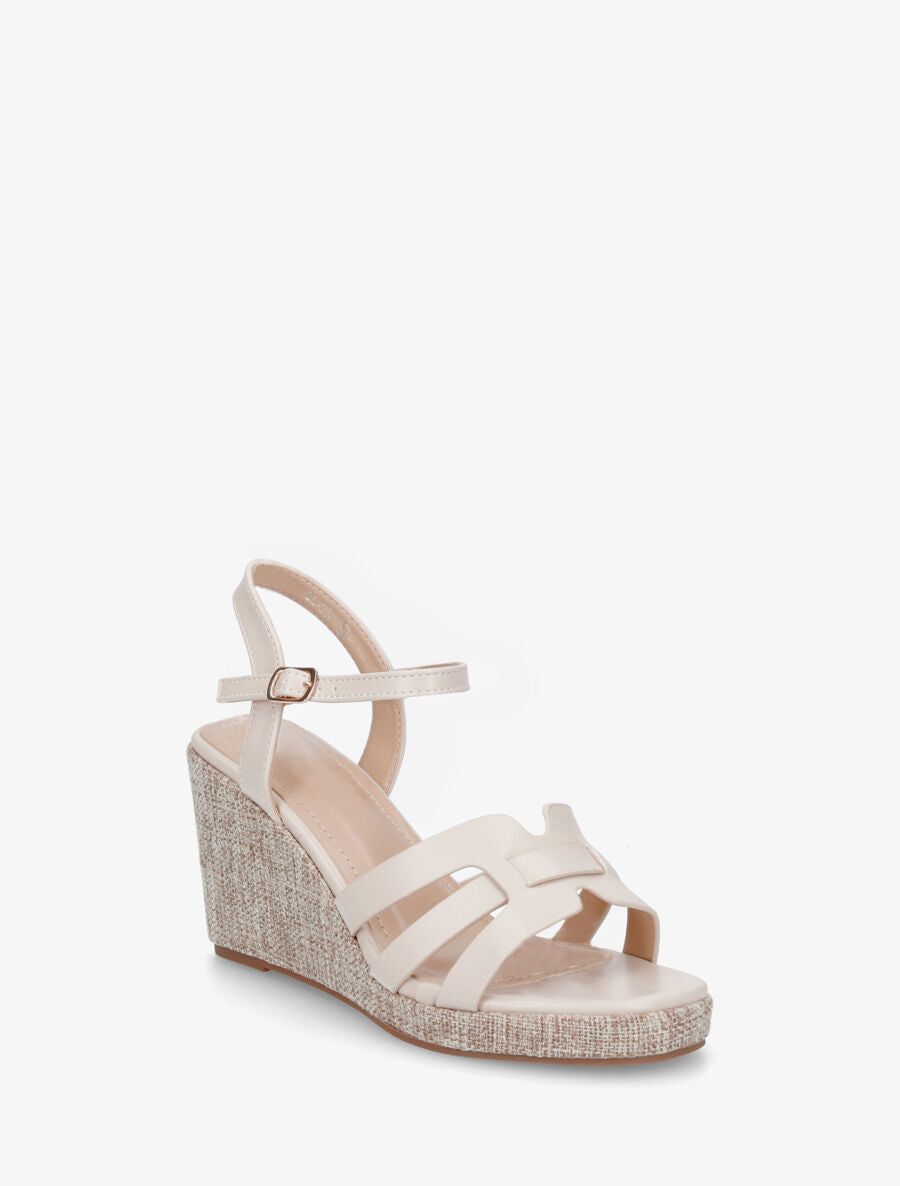 Sandales compensées hautes à brides entrelacées - Beige - 2