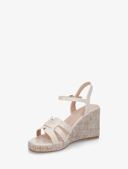 Sandales compensées hautes à brides entrelacées - Beige - 3