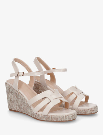 Sandales compensées hautes à brides entrelacées - Beige - 4