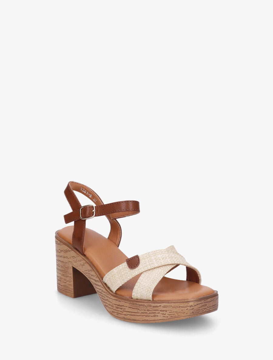 Sandales à talon et brides croisées - Beige - 2