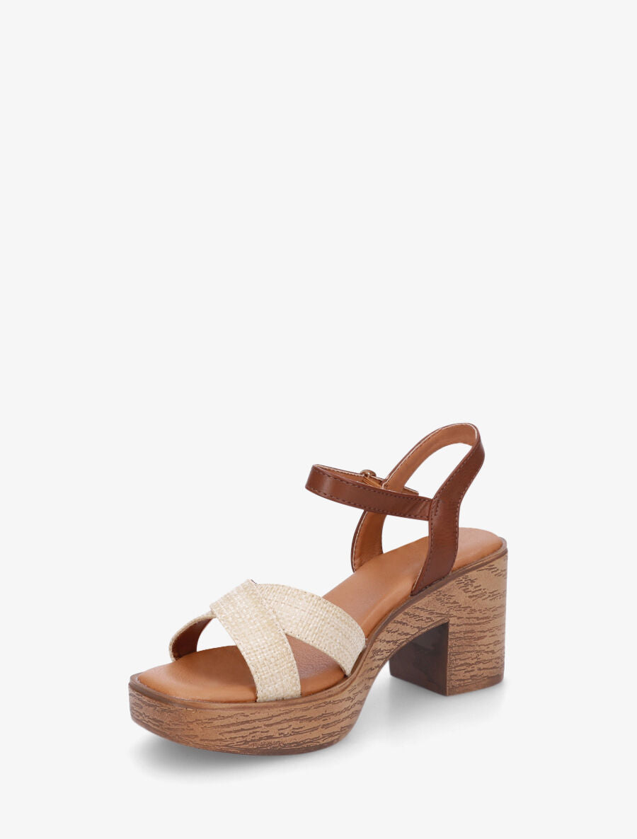 Sandales à talon et brides croisées - Beige - 3