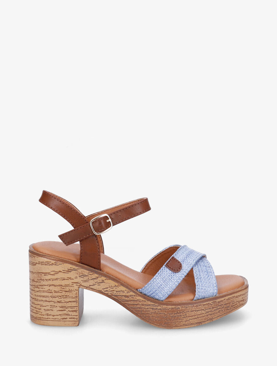 Sandales à talon et brides croisées - Bleu - 1