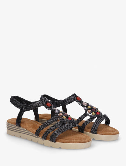 Nu-pieds élastiqués à perles en bois - Noir - 4