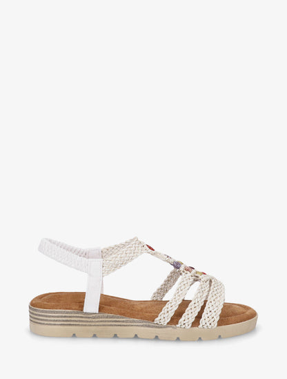 Nu-pieds élastiqués à perles en bois - Blanc - 5