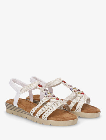 Nu-pieds élastiqués à perles en bois - Blanc - 4