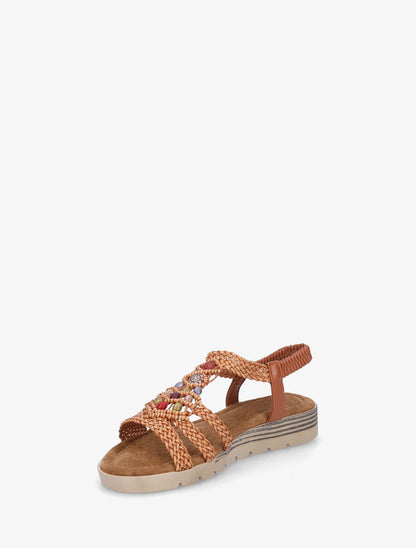 Nu-pieds élastiqués à perles en bois - Camel - 3