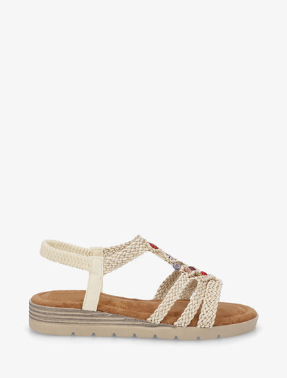 Nu-pieds élastiqués à perles en bois - Beige - 5