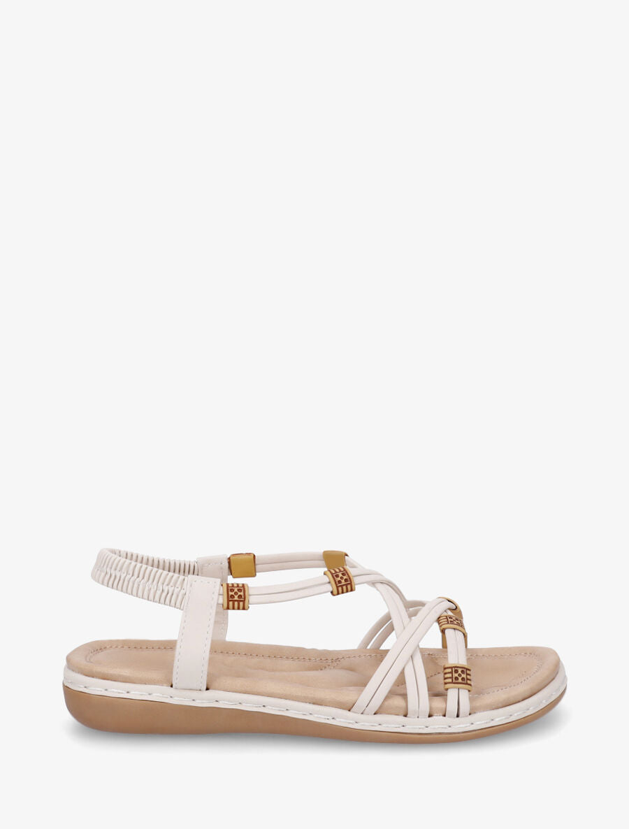Nu-pieds à fines brides croisées et perles - Beige - 1