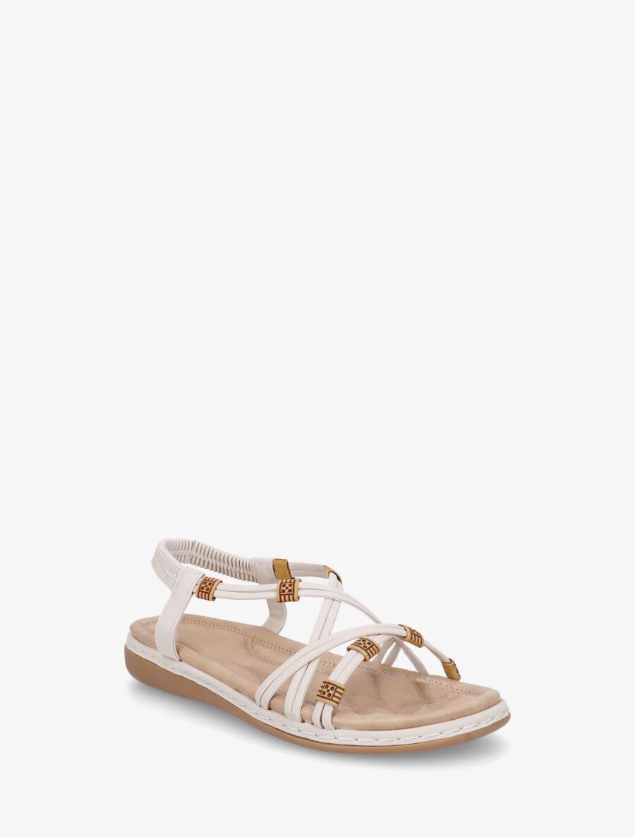 Nu-pieds à fines brides croisées et perles - Beige - 2