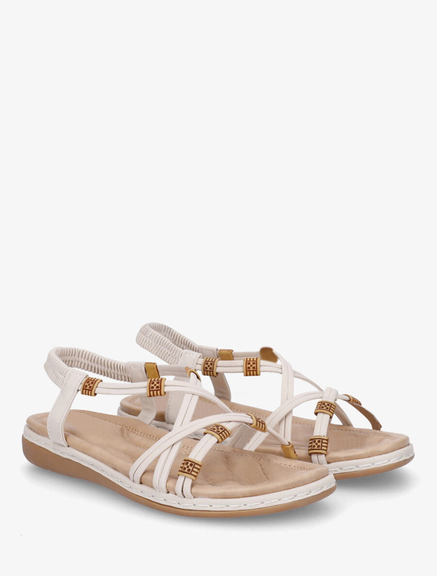 Nu-pieds à fines brides croisées et perles - Beige - 4
