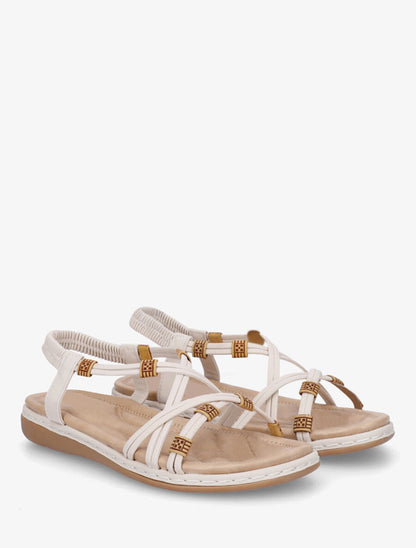 Nu-pieds à fines brides croisées et perles - Beige - 4