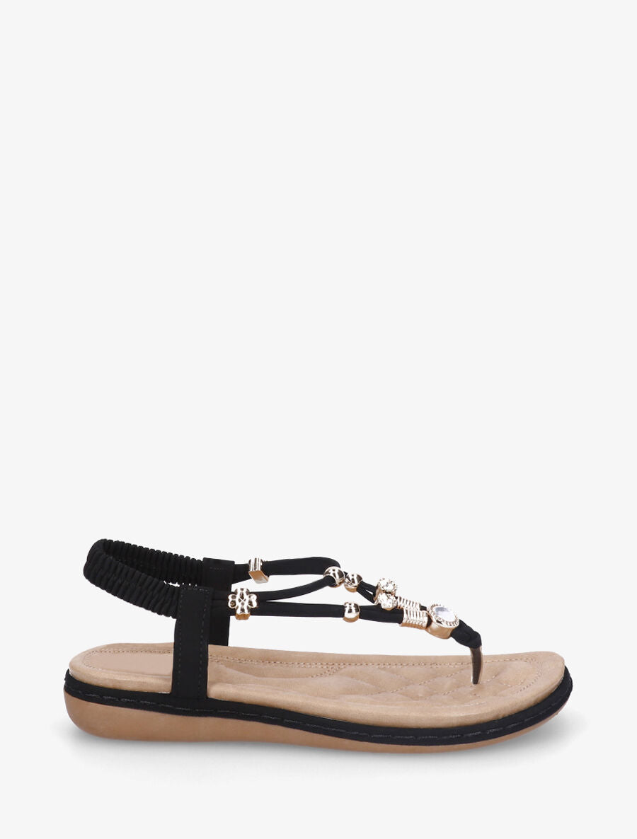 Nu-pieds à cheville élastiquée et bijoux - Noir - 5