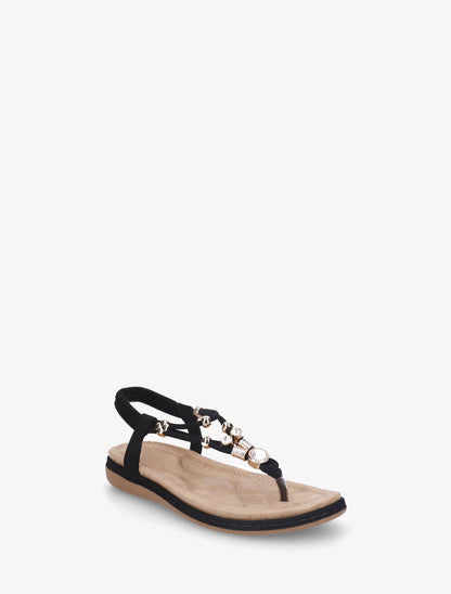 Nu-pieds à cheville élastiquée et bijoux - Noir - 2