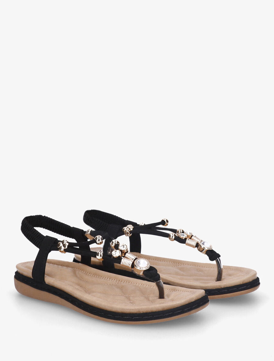 Nu-pieds à cheville élastiquée et bijoux - Noir - 4