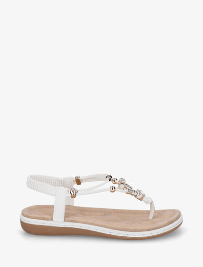 Nu-pieds à cheville élastiquée et bijoux - Blanc - 5