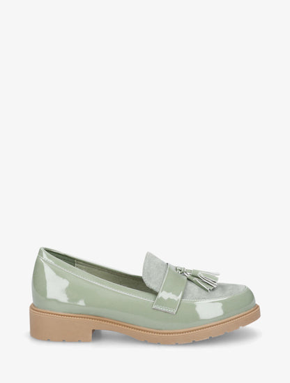 Mocassins bi-matière à pompon - Vert amande - 1