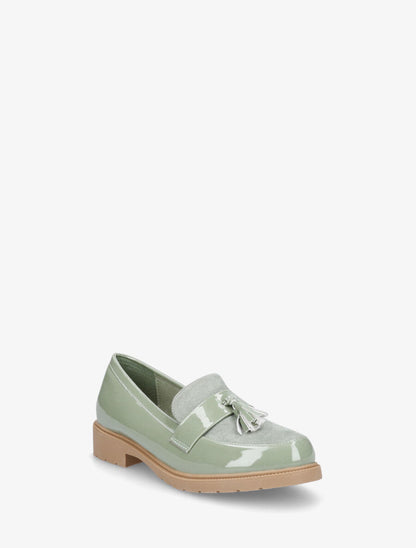 Mocassins bi-matière à pompon - Vert amande - 2