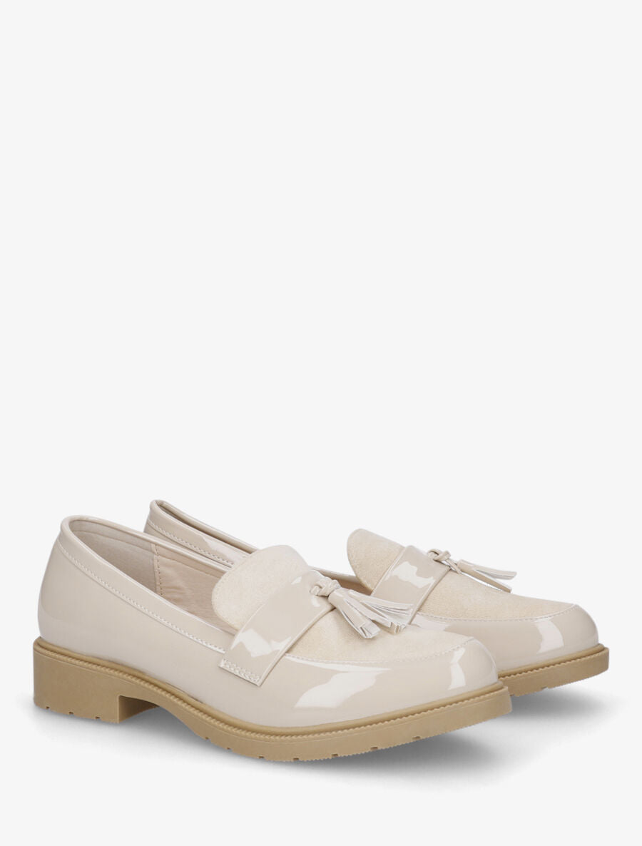 Mocassins bi-matière à pompon - Beige - 4