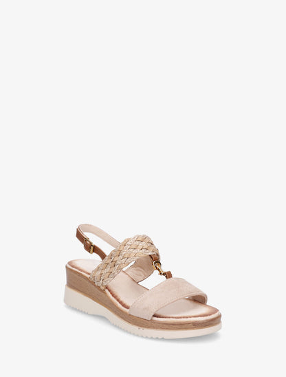 Sandales compensées à brides tissées et suédine - Beige - 2