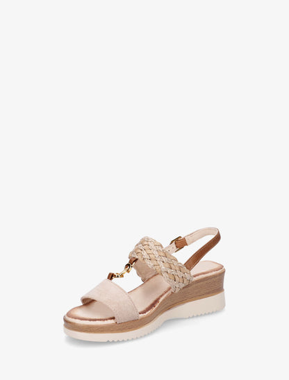 Sandales compensées à brides tissées et suédine - Beige - 3