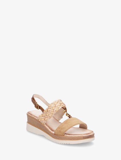Sandales compensées à brides tissées et suédine - Camel - 2