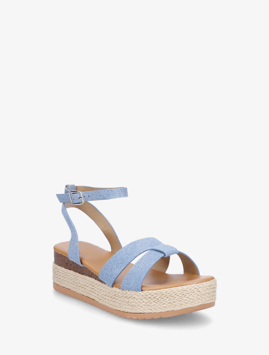 Sandales compensées mi-hautes en tissu - Bleu denim - 2
