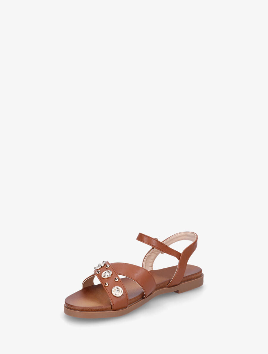 Nu-pieds à brides cloutées et bijoux - Camel - 3