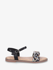 Nu-pieds à brides à foulard fantaisie et strass - Noir - 1