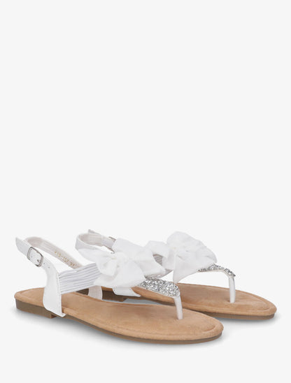 Nu-pieds à noeud et strass - Blanc - 4