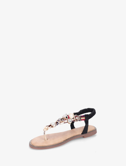 Nu-pieds brides à bijoux et pierres - Noir - 3