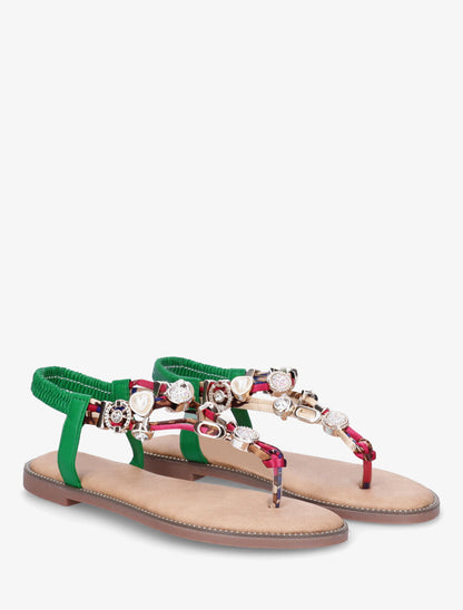 Nu-pieds brides à bijoux et pierres - Vert - 4