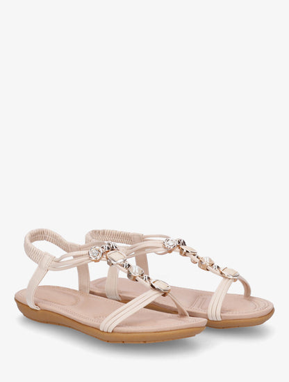 Nu-pieds à empiècement bijoux - Beige - 4