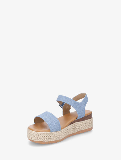 Sandales compensées à brides en tissu - Bleu denim - 3